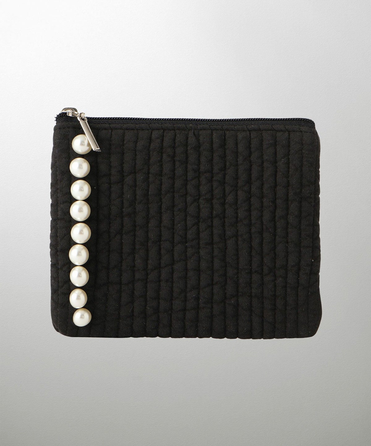 ポーチ パール ヌビ 韓国 アイボリー グレー チャコール ブラック パールトリム フラット ミニ