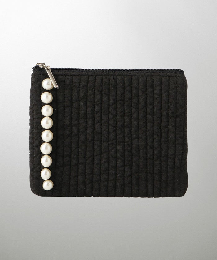 ポーチ パール ヌビ 韓国 アイボリー グレー チャコール ブラック パールトリム フラット ミニ