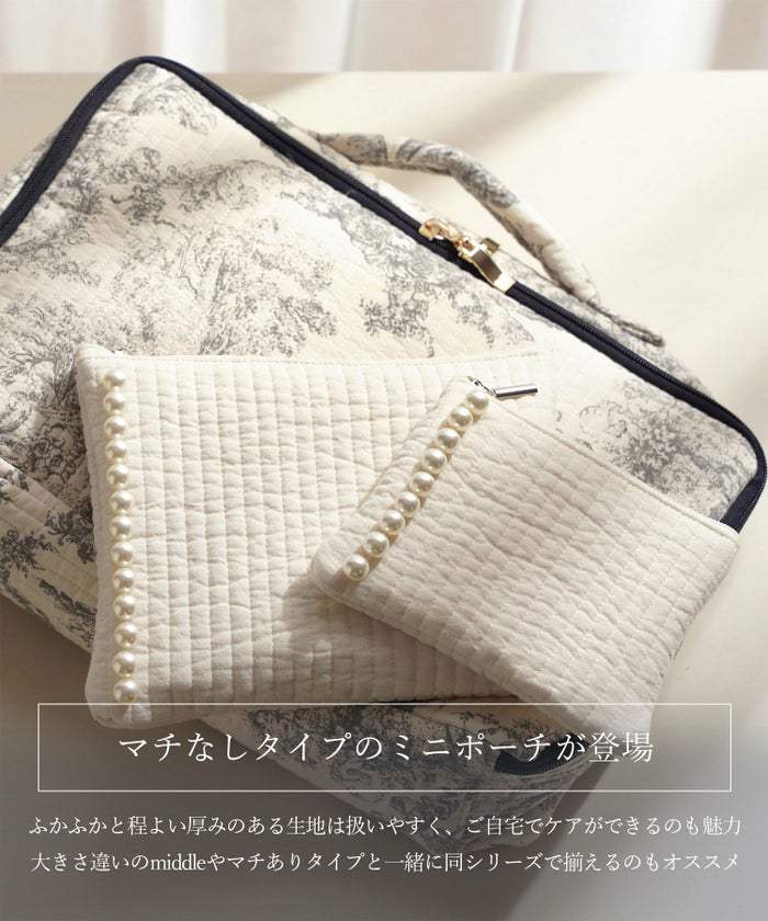 ポーチ パール ヌビ 韓国 アイボリー グレー チャコール ブラック パールトリム フラット ミニ