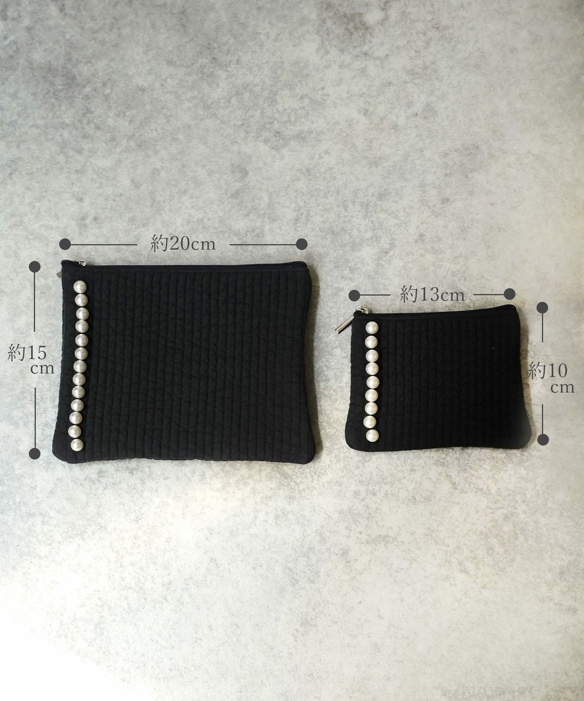 ポーチ パール ヌビ 韓国 アイボリー グレー チャコール ブラック パールトリム フラット ミニ