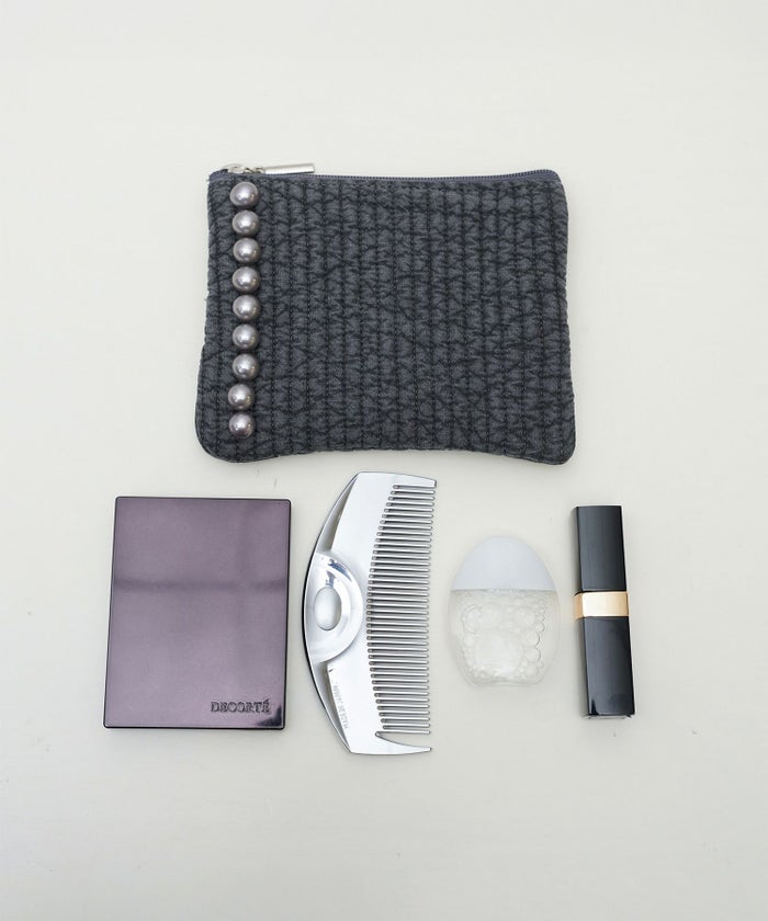 ポーチ パール ヌビ 韓国 アイボリー グレー チャコール ブラック パールトリム フラット ミニ