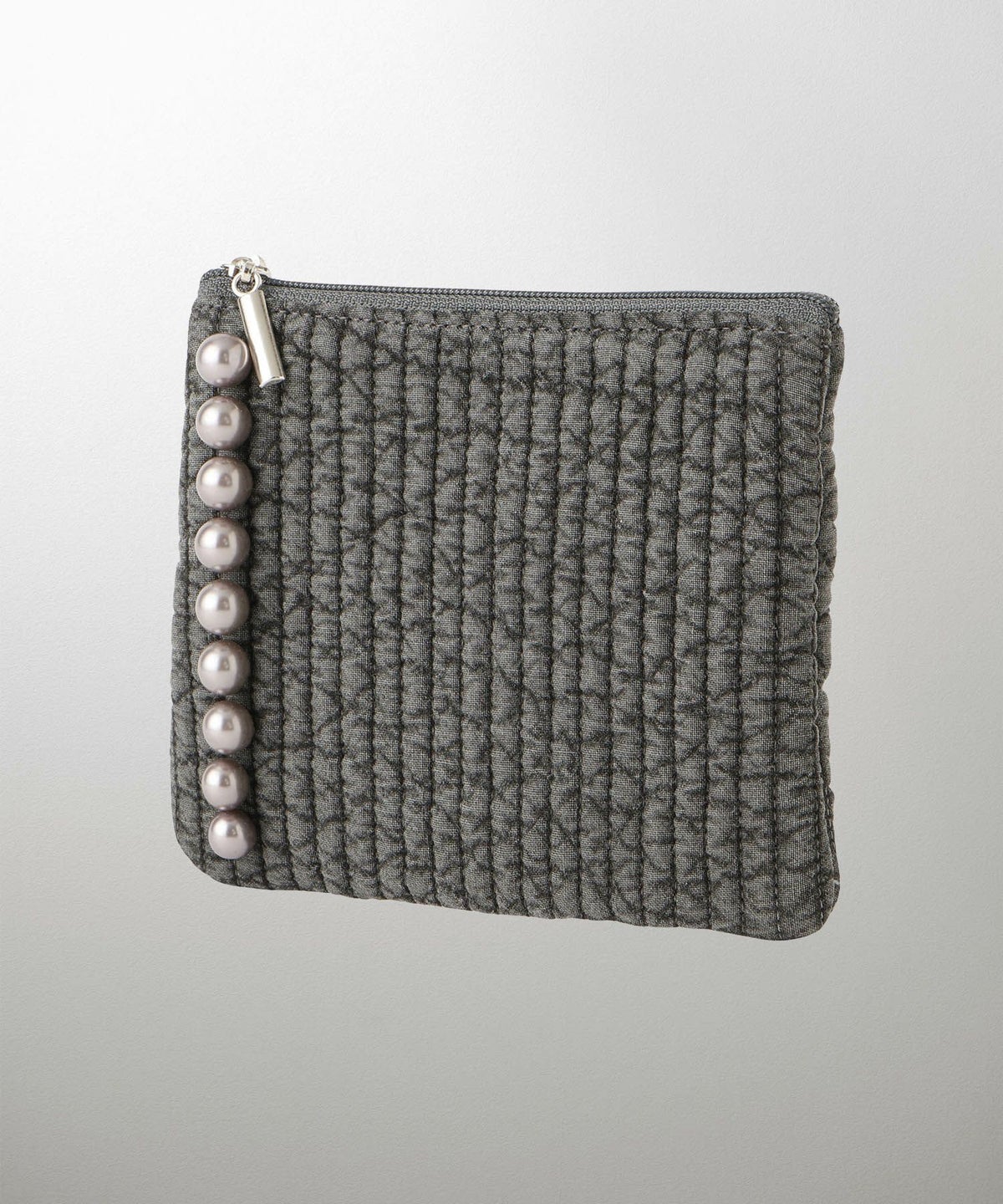 ポーチ パール ヌビ 韓国 アイボリー グレー チャコール ブラック パールトリム フラット ミニ