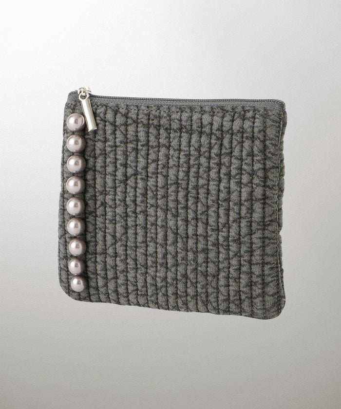 ポーチ パール ヌビ 韓国 アイボリー グレー チャコール ブラック パールトリム フラット ミニ