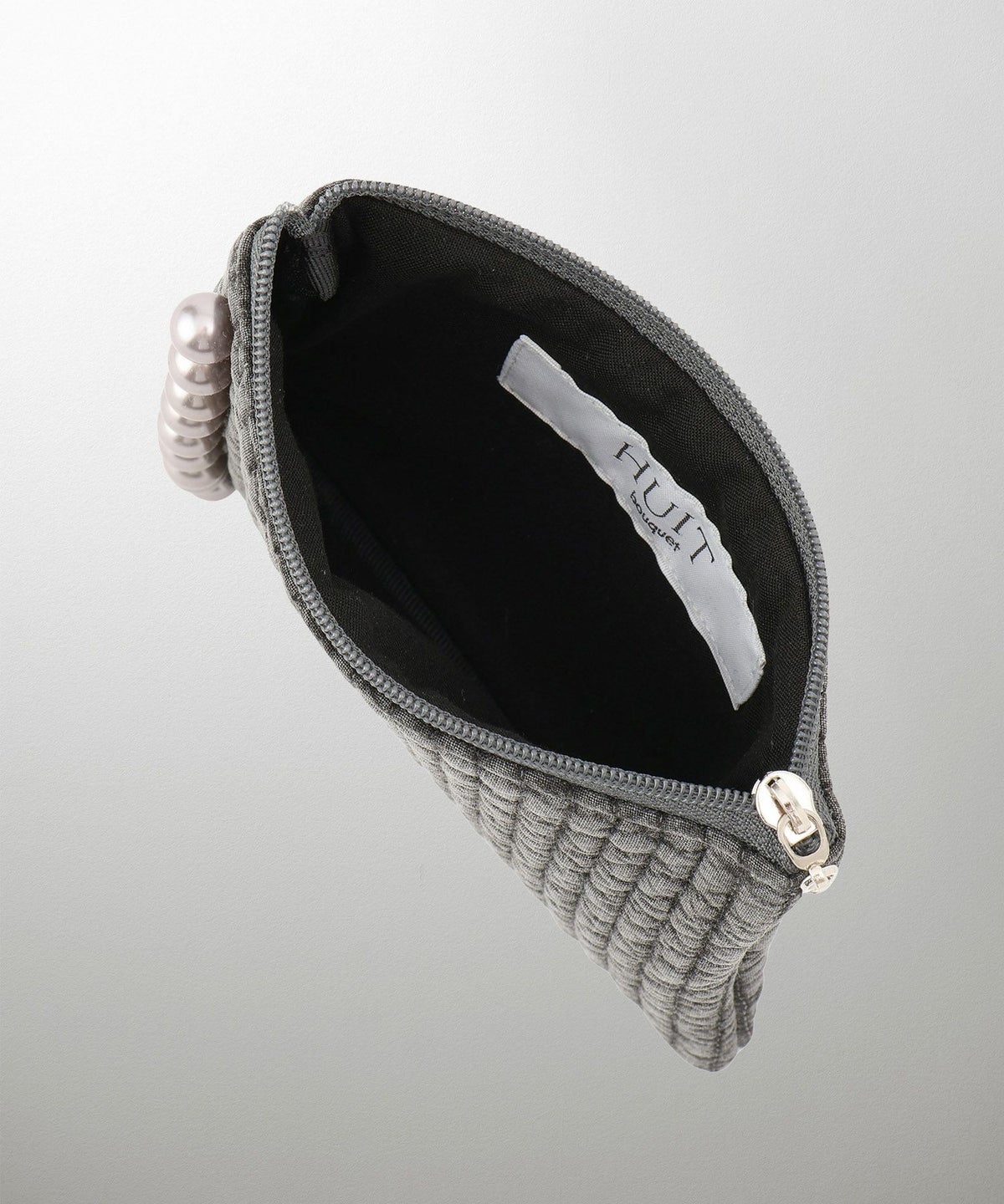 ポーチ パール ヌビ 韓国 アイボリー グレー チャコール ブラック パールトリム フラット ミニ