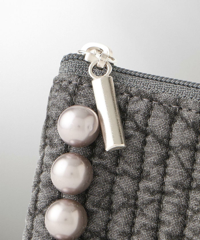 ポーチ パール ヌビ 韓国 アイボリー グレー チャコール ブラック パールトリム フラット ミニ