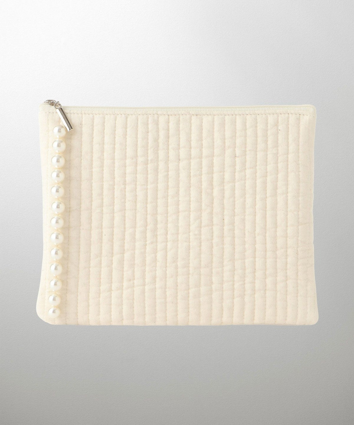 ポーチ パール ヌビ 韓国 アイボリー グレー チャコール ブラック パールトリム フラット ミドル