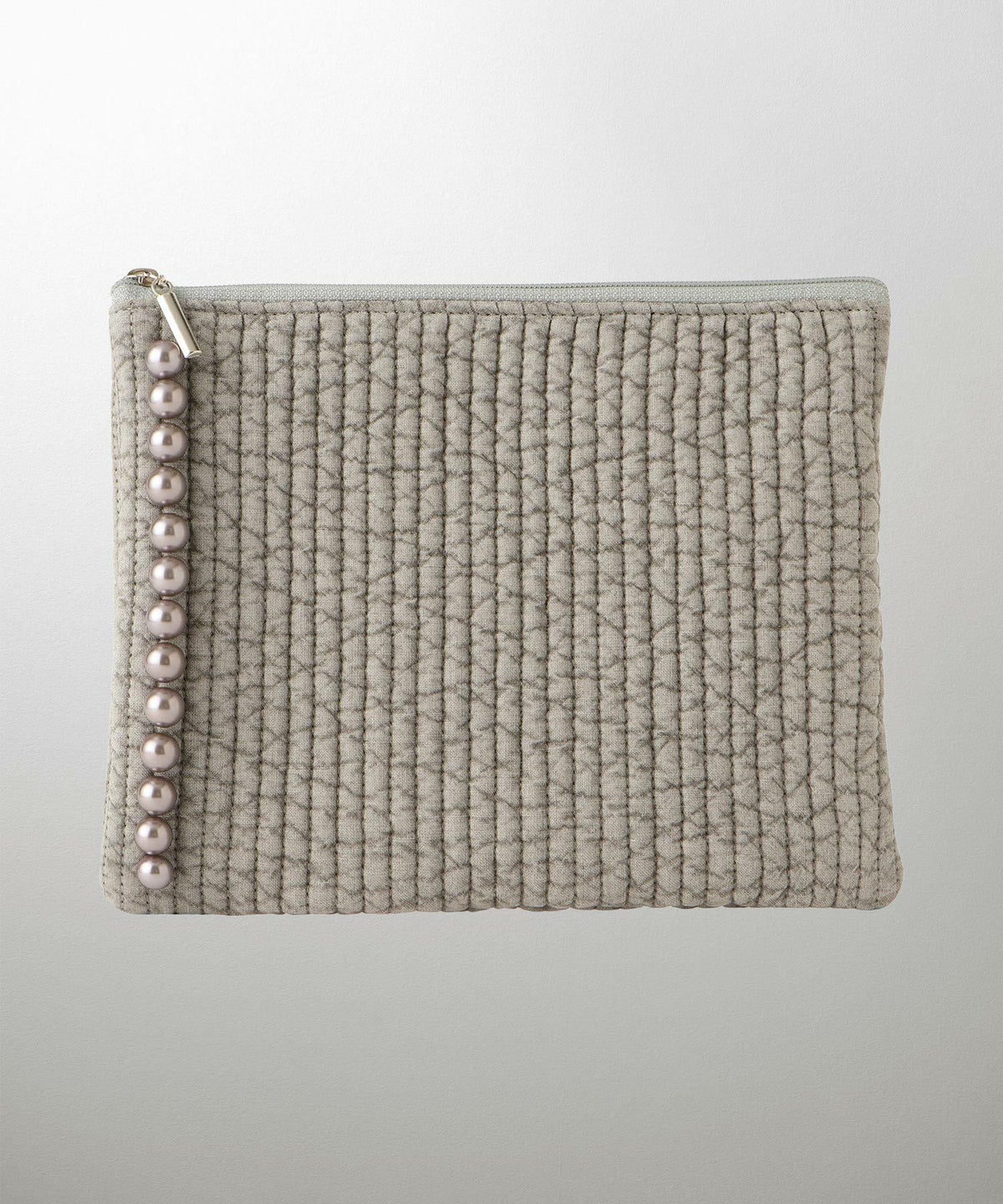 ポーチ パール ヌビ 韓国 アイボリー グレー チャコール ブラック パールトリム フラット ミドル