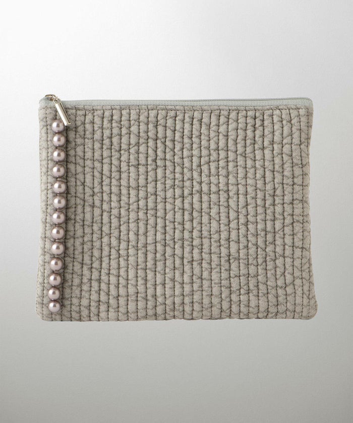 ポーチ パール ヌビ 韓国 アイボリー グレー チャコール ブラック パールトリム フラット ミドル