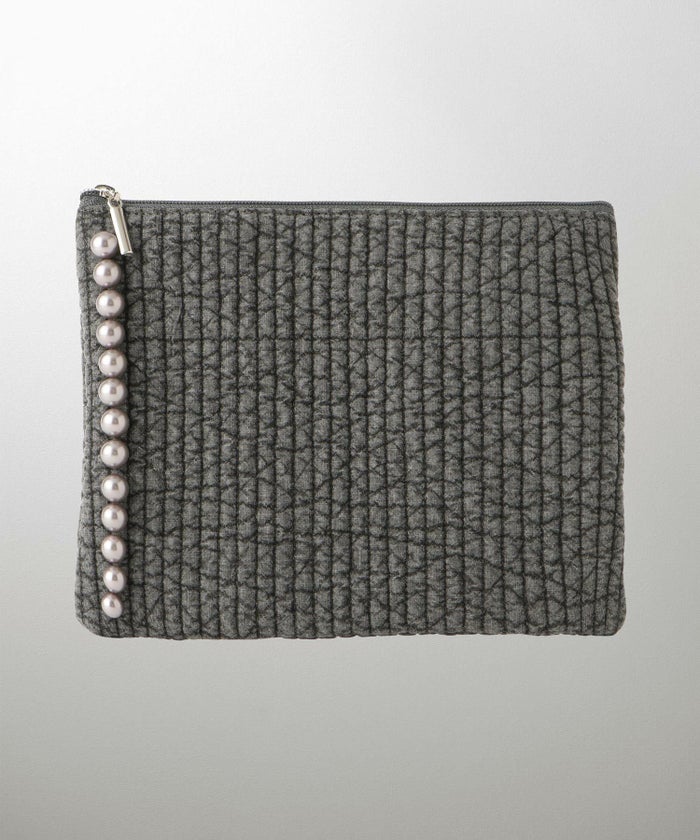 ポーチ パール ヌビ 韓国 アイボリー グレー チャコール ブラック パールトリム フラット ミドル