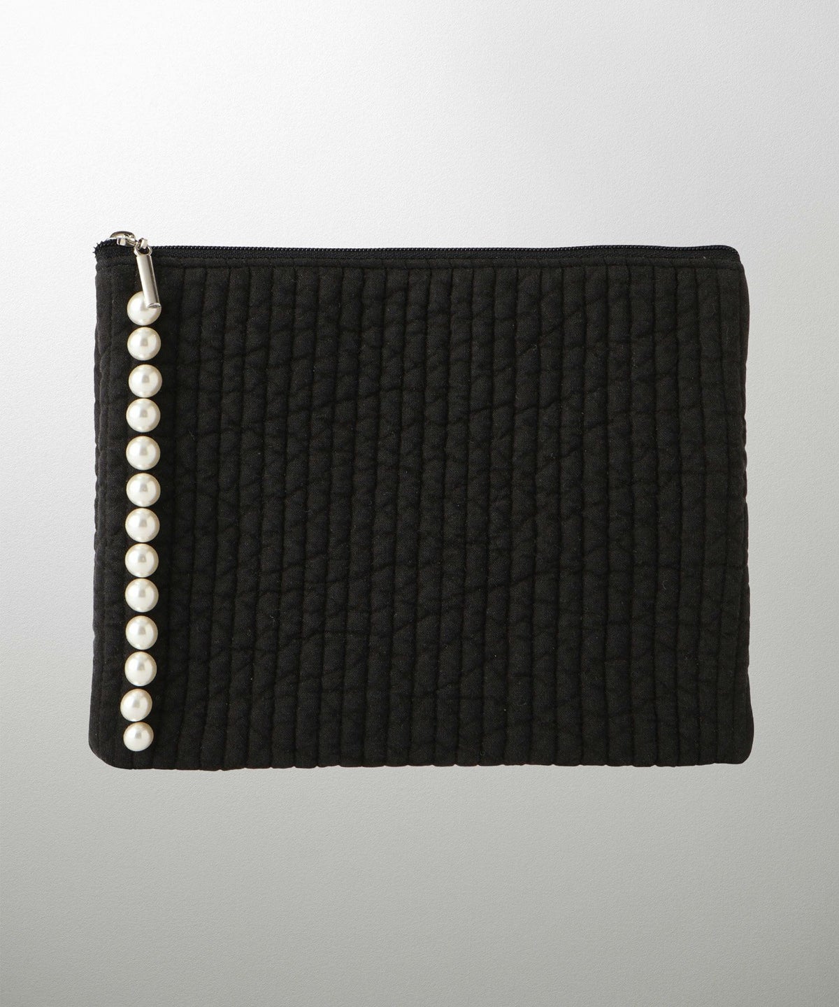 ポーチ パール ヌビ 韓国 アイボリー グレー チャコール ブラック パールトリム フラット ミドル