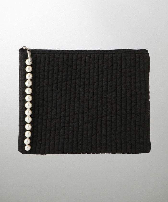 ポーチ パール ヌビ 韓国 アイボリー グレー チャコール ブラック パールトリム フラット ミドル