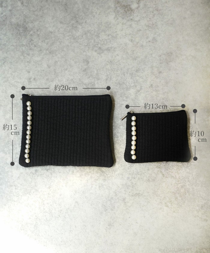 ポーチ パール ヌビ 韓国 アイボリー グレー チャコール ブラック パールトリム フラット ミドル