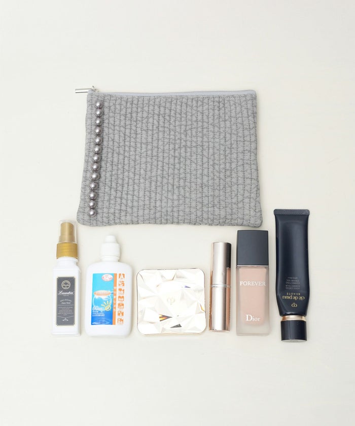 ポーチ パール ヌビ 韓国 アイボリー グレー チャコール ブラック パールトリム フラット ミドル