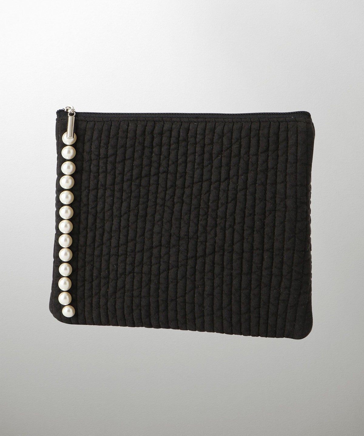 ポーチ パール ヌビ 韓国 アイボリー グレー チャコール ブラック パールトリム フラット ミドル