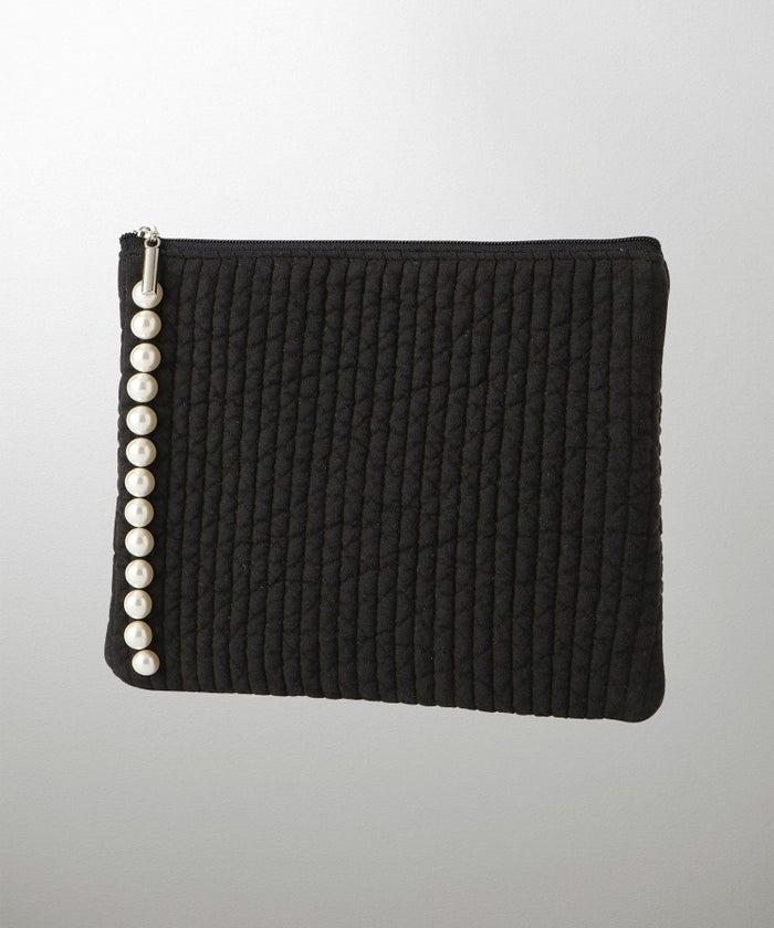 ポーチ パール ヌビ 韓国 アイボリー グレー チャコール ブラック パールトリム フラット ミドル