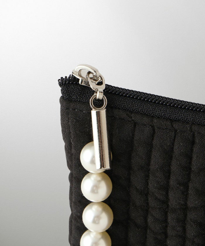 ポーチ パール ヌビ 韓国 アイボリー グレー チャコール ブラック パールトリム フラット ミドル