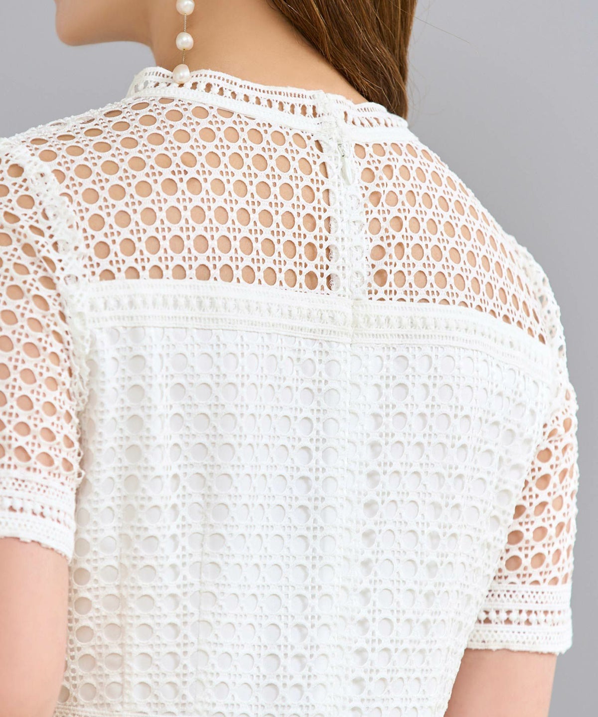 ワンピースレディース総レースドット半袖春夏フィット&フレア白黒ブラウンジョイントスペース