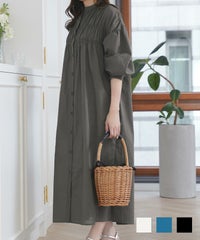 セレクト ワンピース レディース ファッション ロング ギャザー ドレープ 春夏秋 白 青 レディース かわいい ジョイントスペース セレクト コットン ギャザー シャツワンピース Prima Scherrer plus