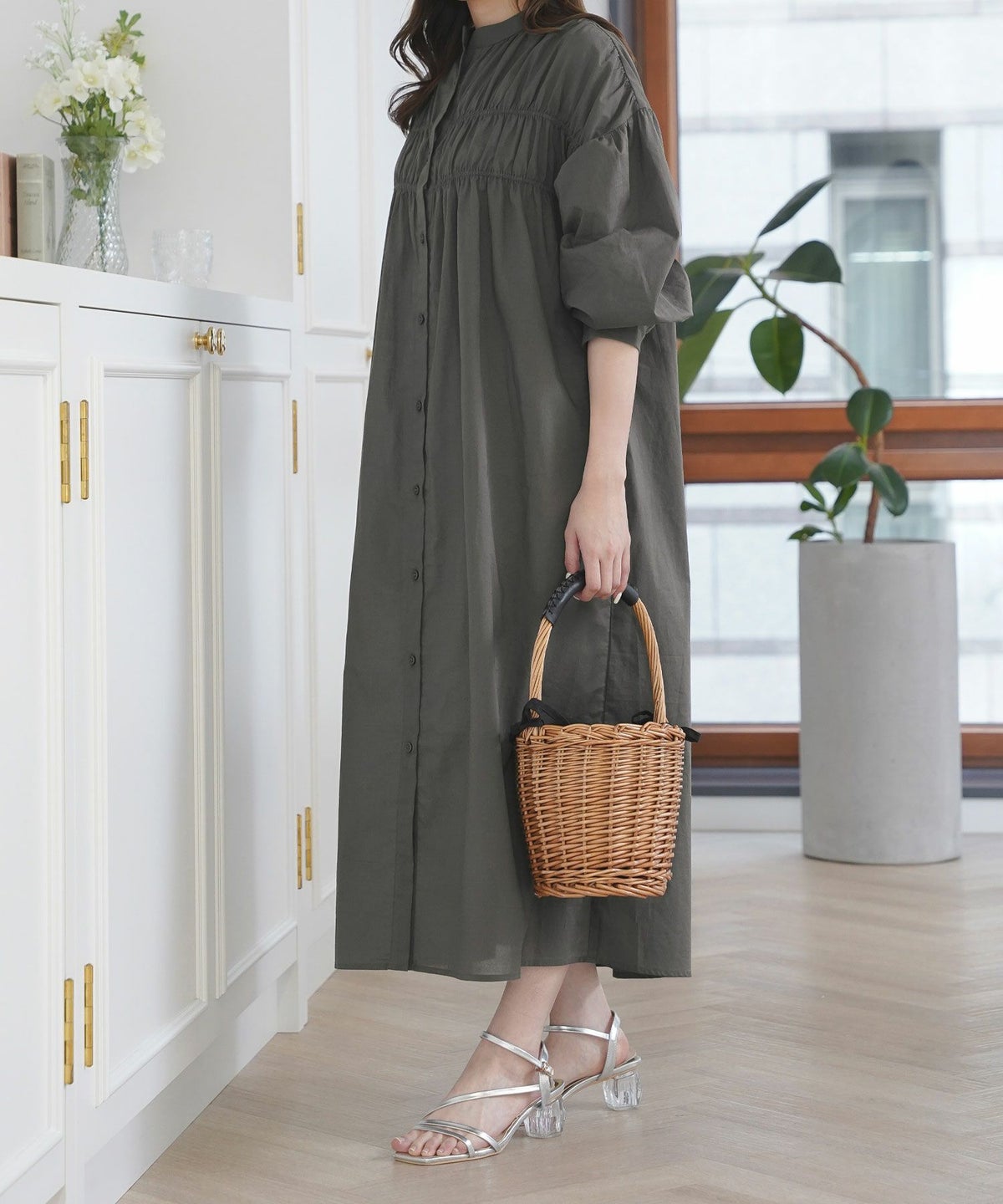 セレクトワンピースレディースファッションロングギャザードレープ春夏秋白青レディースかわいいジョイントスペース