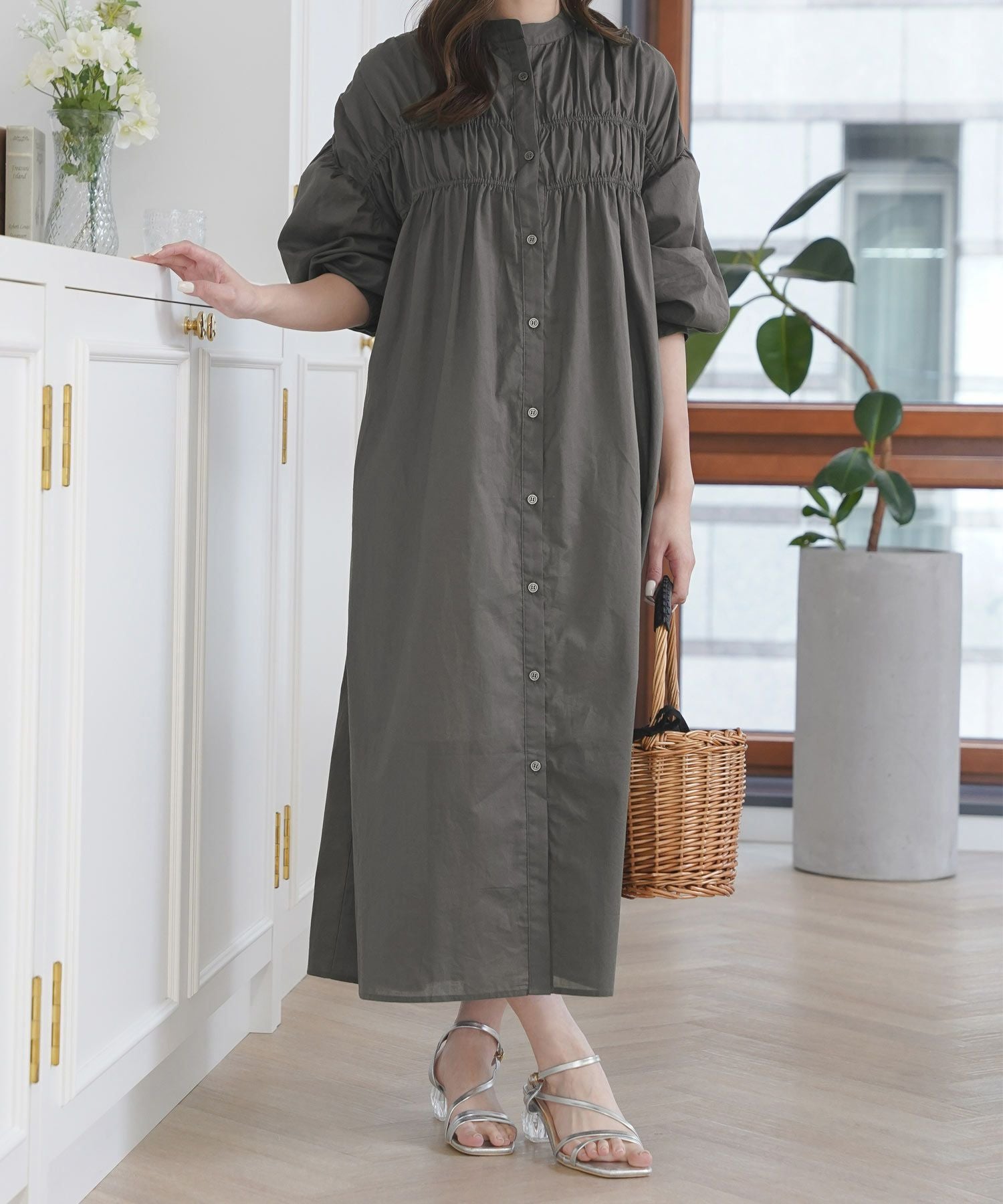 セレクト コットン ギャザー シャツワンピース Prima Scherrer plus 全