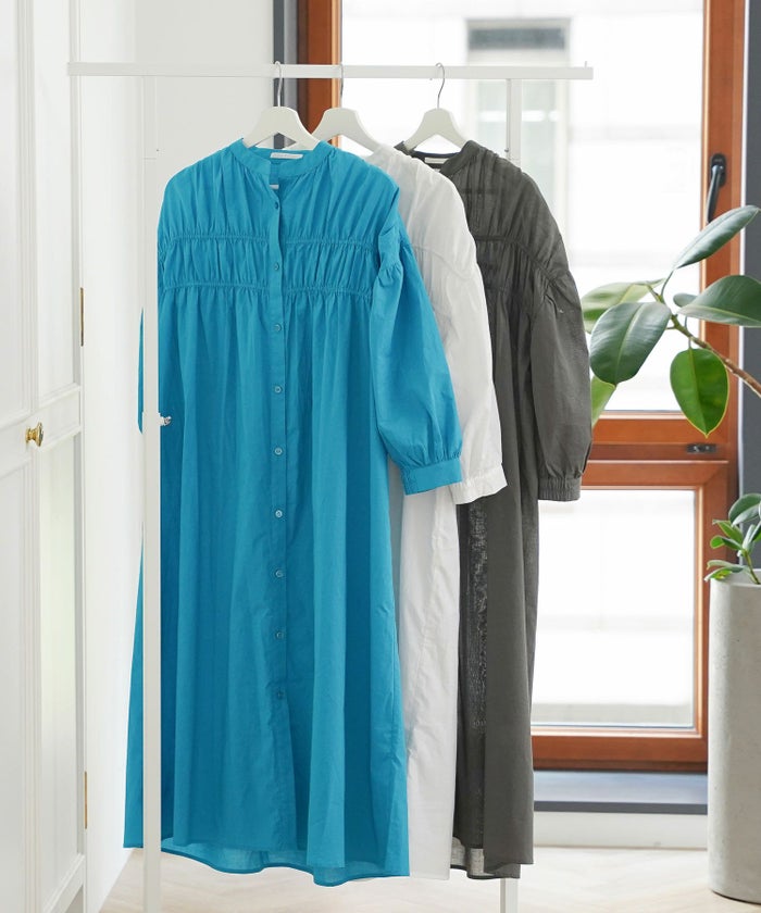 セレクトワンピースレディースファッションロングギャザードレープ春夏秋白青レディースかわいいジョイントスペース