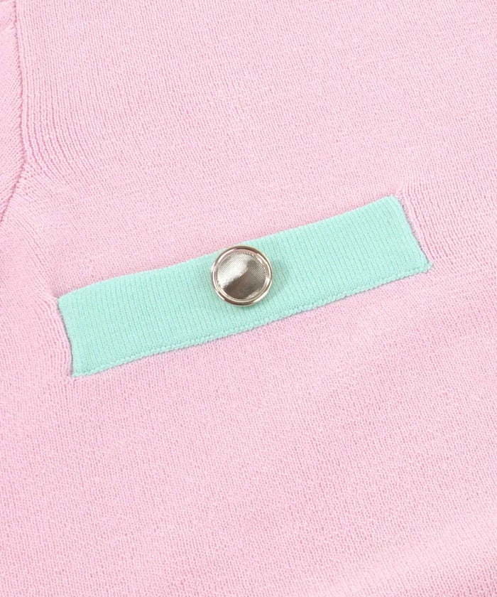 ニットカーディガンレディースピンク白黒春夏かわいい洗濯可大人配色きれいめ上品ジョイントスペース