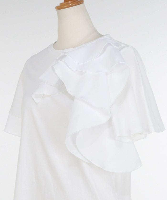 日本製カットソー半袖トップスレディースかわいい上品きれいめ大人白黒オフィス夏ジョイントスペース