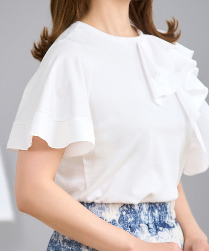 日本製カットソー半袖トップスレディースかわいい上品きれいめ大人白黒オフィス夏ジョイントスペース