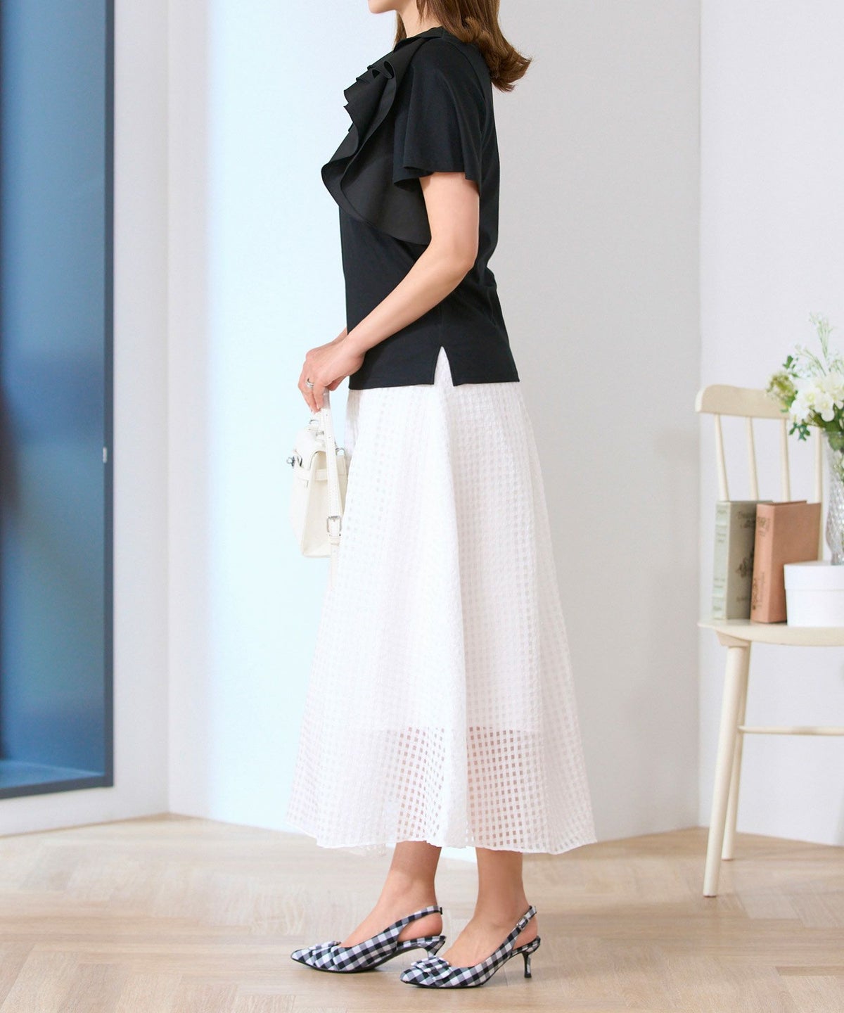 日本製カットソー半袖トップスレディースかわいい上品きれいめ大人白黒オフィス夏ジョイントスペース