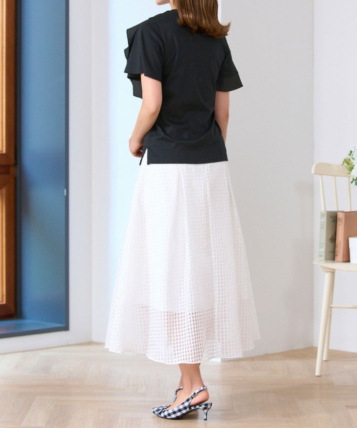 日本製カットソー半袖トップスレディースかわいい上品きれいめ大人白黒オフィス夏ジョイントスペース