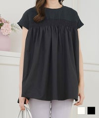 シャーリング異素材切り替えカットソーブラウスPrimaScherrerplus全2色｜psc561-0959【1】