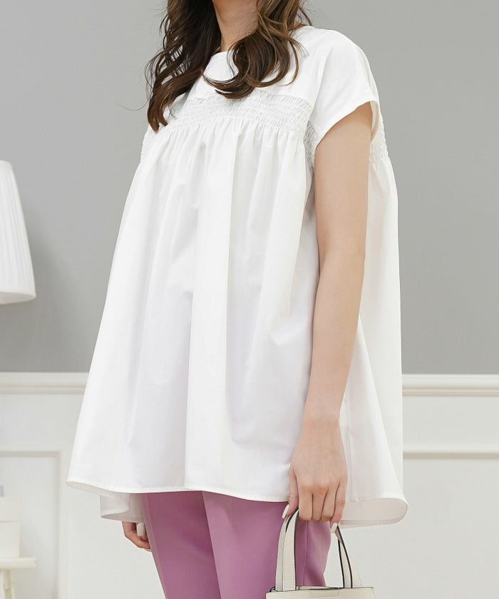 セレクトトップスレディースきれいめオフィス夏大きめ長め丈チュニック袖あり白黒かわいい大人ジョイントスペース