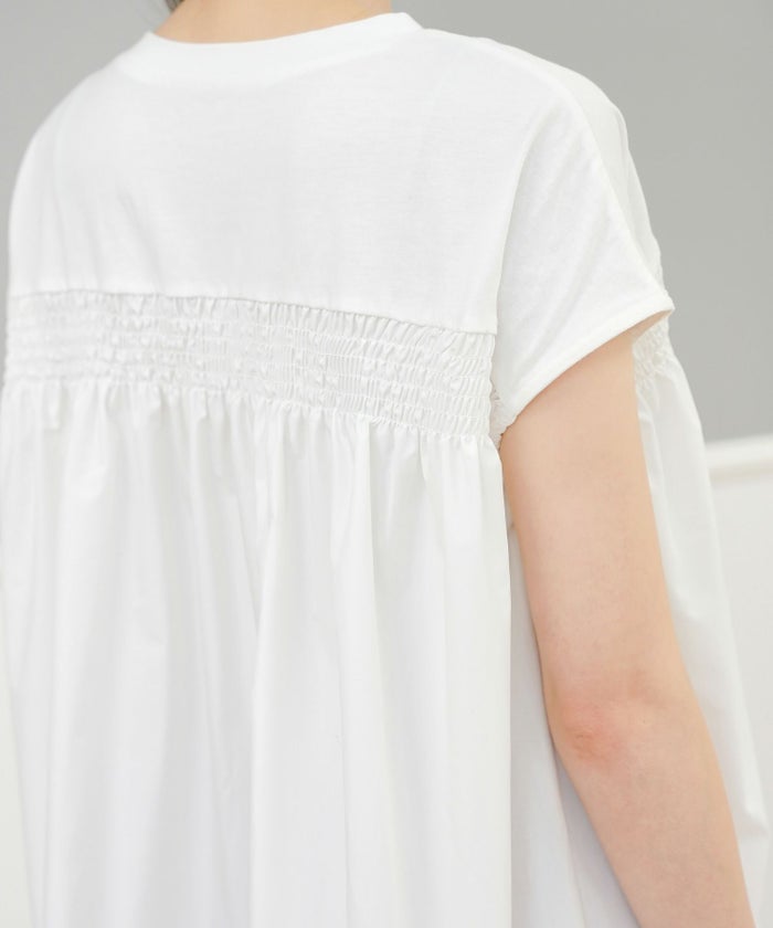 セレクトトップスレディースきれいめオフィス夏大きめ長め丈チュニック袖あり白黒かわいい大人ジョイントスペース