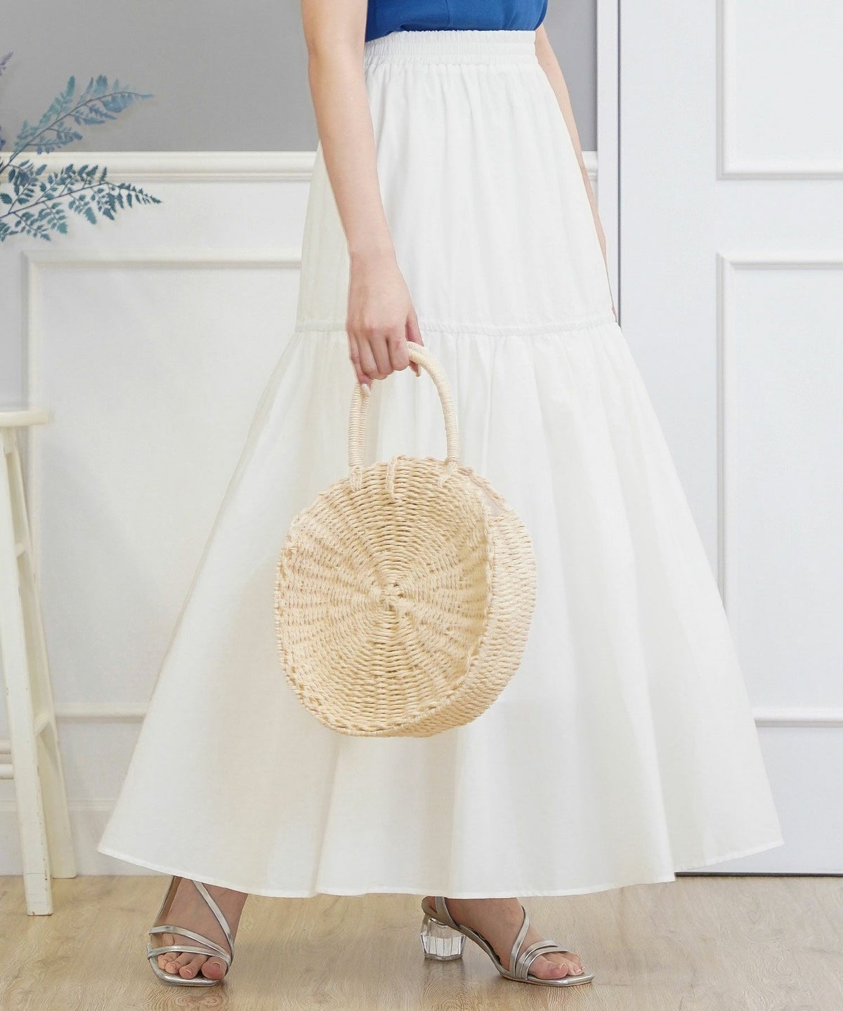 セレクトボトムススカートロングギャザードレープフレア春夏秋白青レディースオフィスかわいいジョイントスペース