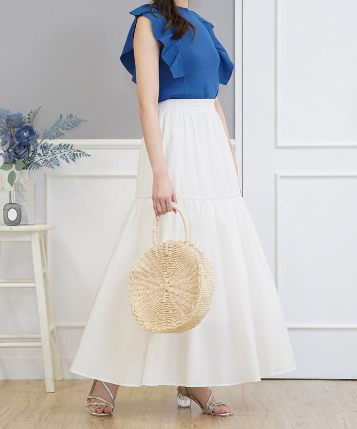 セレクトボトムススカートロングギャザードレープフレア春夏秋白青レディースオフィスかわいいジョイントスペース