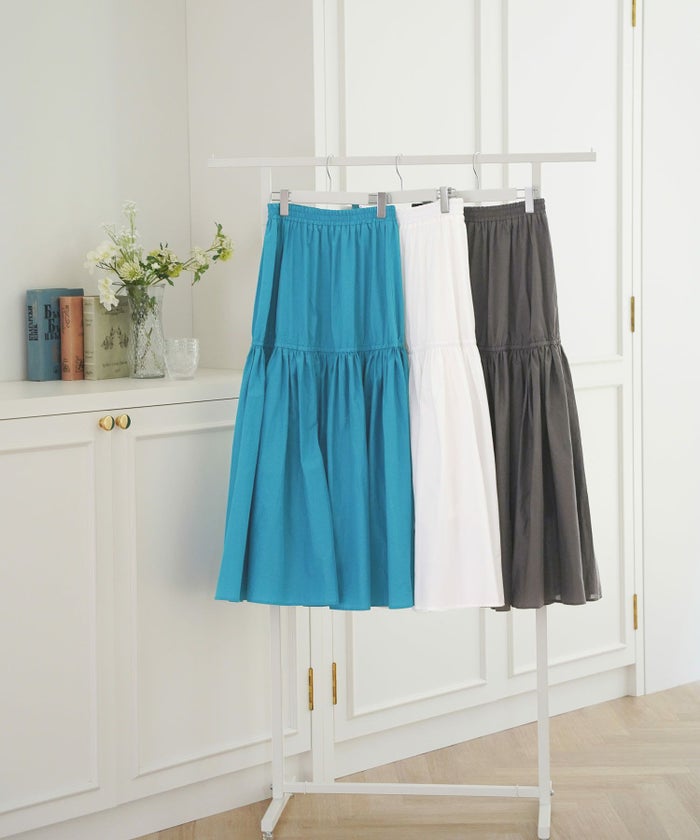 セレクトボトムススカートロングギャザードレープフレア春夏秋白青レディースオフィスかわいいジョイントスペース