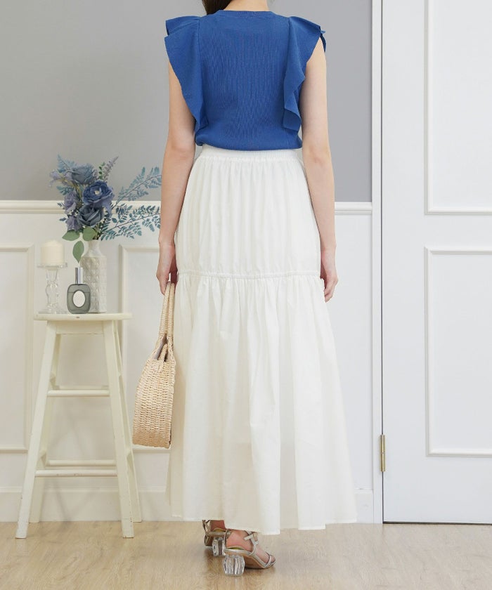 セレクトボトムススカートロングギャザードレープフレア春夏秋白青レディースオフィスかわいいジョイントスペース