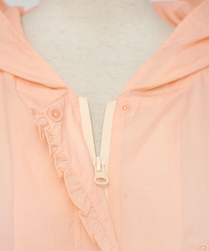 レディース/パーカー/羽織/ラッシュガード/UV/日除け/日焼け/プール/海/夏/UVカット/シャカシャカ/刺繍/フレア/ベルスリーブ/長袖/ペプラム/ミディアム/フリル/畳める/丸める/コンパクト/収納/アイボリー/ピンク/ブラック/95%/エレガント/フェミニン/上品/カジュアル/旅行/