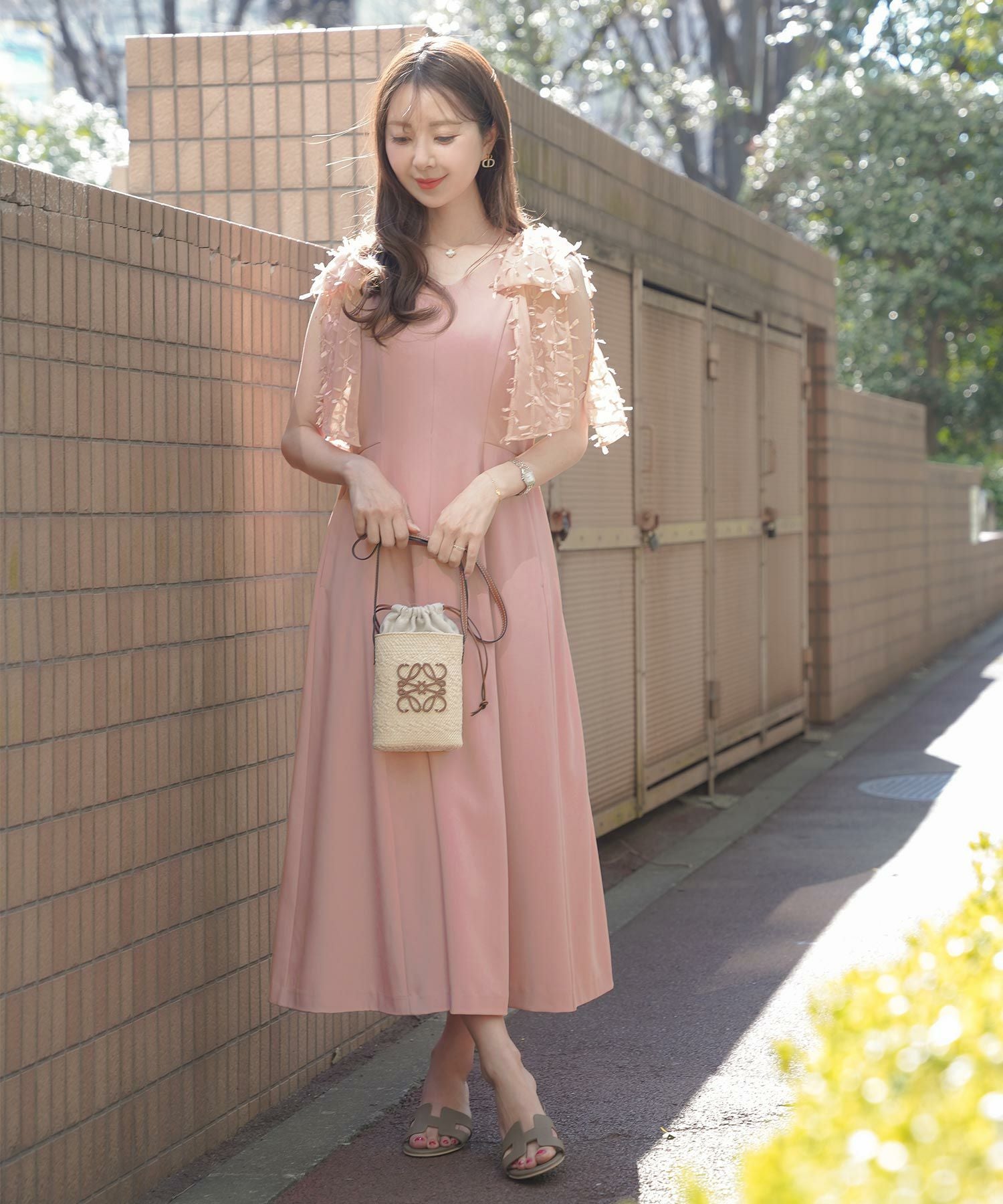 肩リボン ノースリーブ ファスナー ワンピース le reve vaniller 全4色