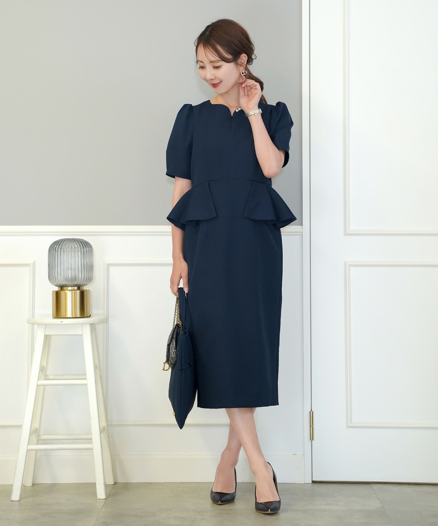 フロントファスナー ペプラム タイトワンピース le reve vaniller