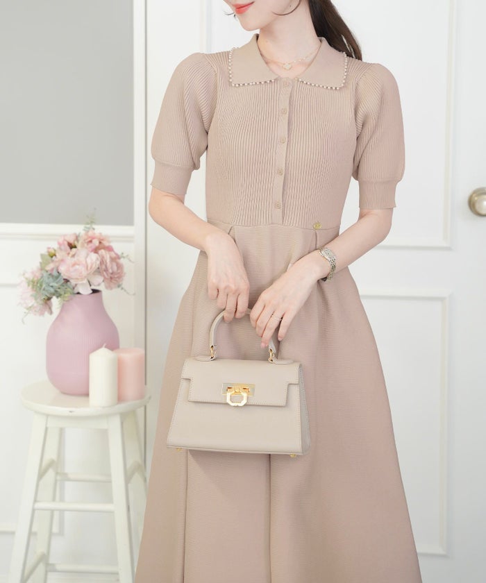 半袖 パールトリム 襟付き ニットワンピース le reve vaniller