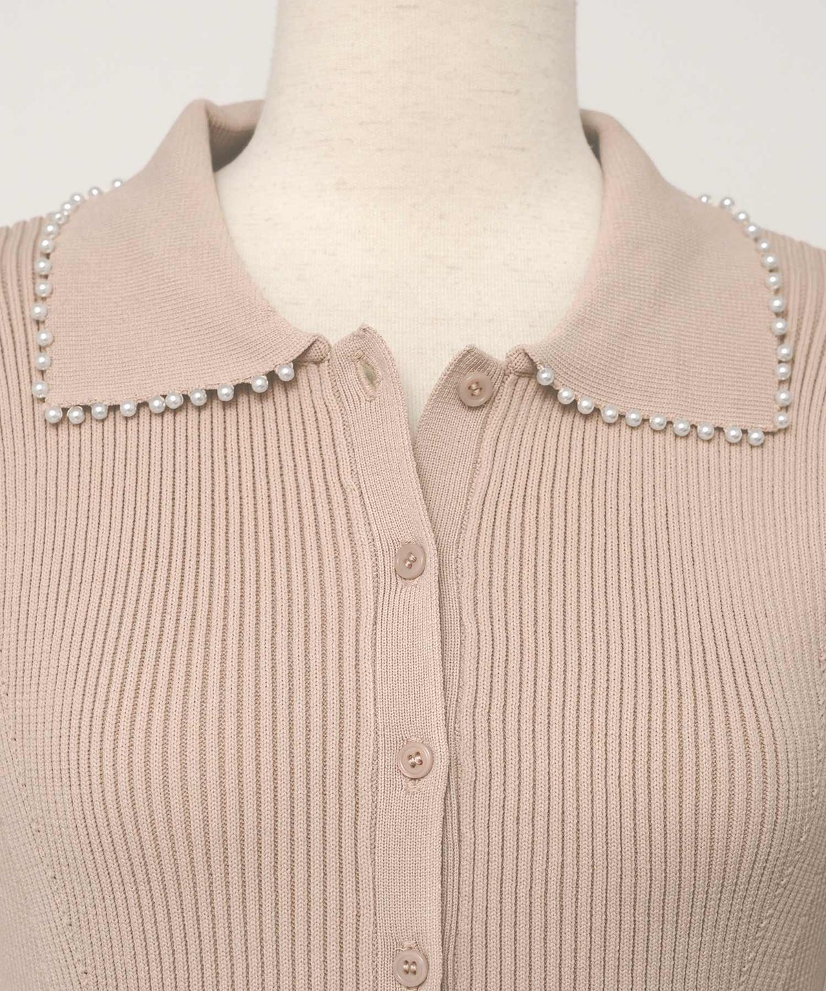 レディース ワンピース ニットワンピース ニット 襟 パール パールトリム リブ編み ロング ミモレ フレアシルエット タック 前あき ブルーグレー ラベンダー ピンクベージュ ネイビー 上品 エレガント フェミニン 大人 ヒット リニューアル 半袖 新色 ブラウン ミント 春 夏 SS