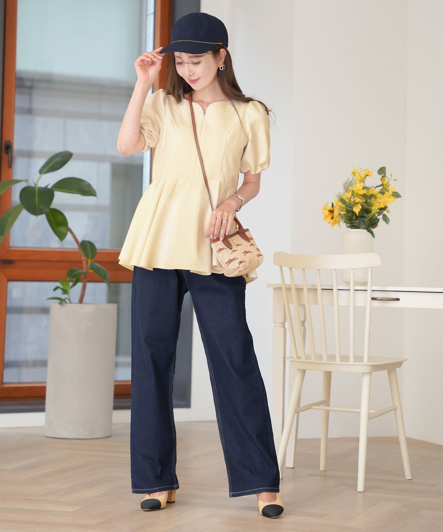 ハートネック フロントファスナー ペプラム ブラウス le reve vaniller