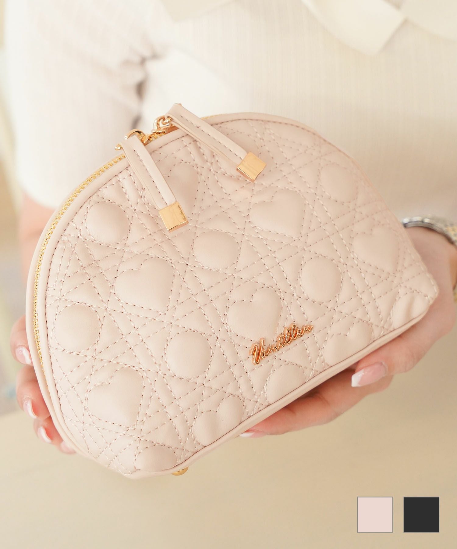 オリジナル ハートキルティング ハーフムーン ポーチ le reve vaniller