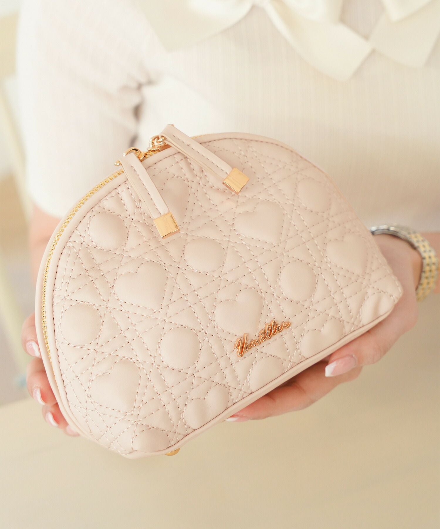 オリジナル ハートキルティング ハーフムーン ポーチ le reve vaniller