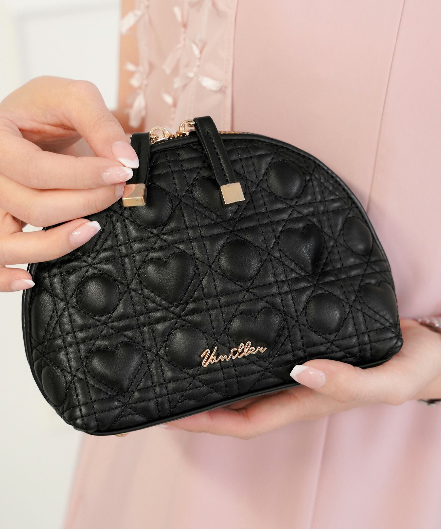 オリジナル ハートキルティング ハーフムーン ポーチ le reve vaniller