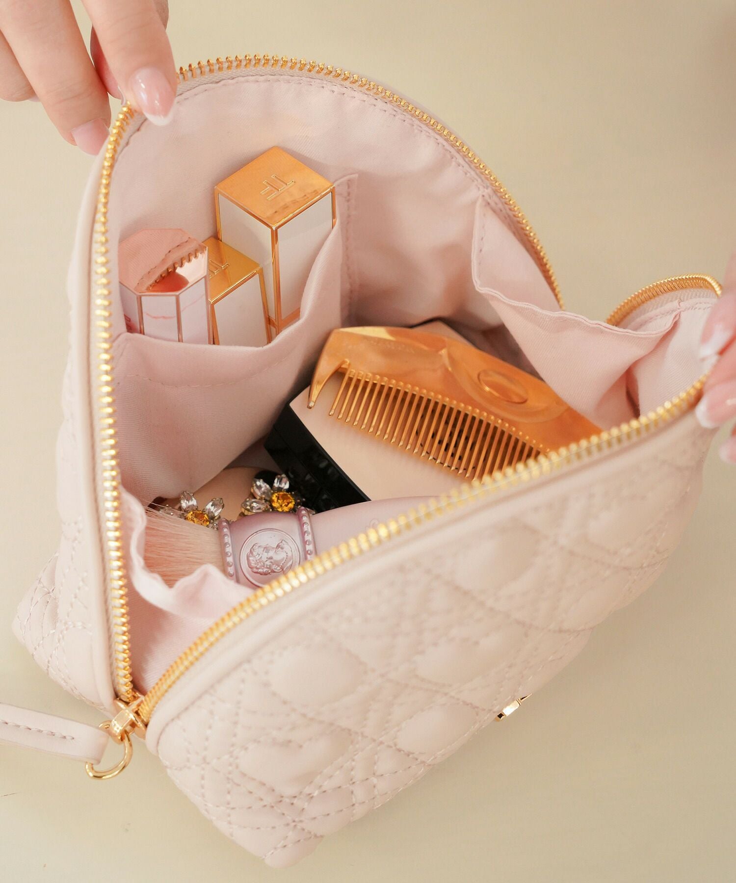 オリジナル ハートキルティング ハーフムーン ポーチ le reve vaniller