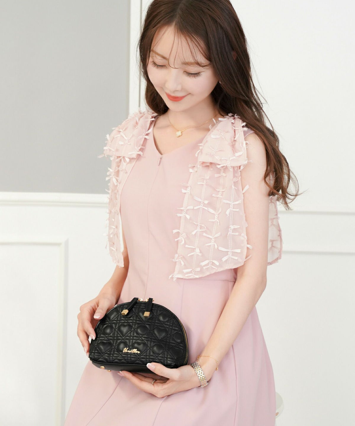 レディース/ポーチ/小物/キルティング/ケース/コスメ/ハート/ハートキルティング/ヒット/人気/ピンク/ストロベリーミルク/ブラック/収納/化粧品/サニタリー/エレガント/フェミニン/可愛い/キュート/上品/シンプル