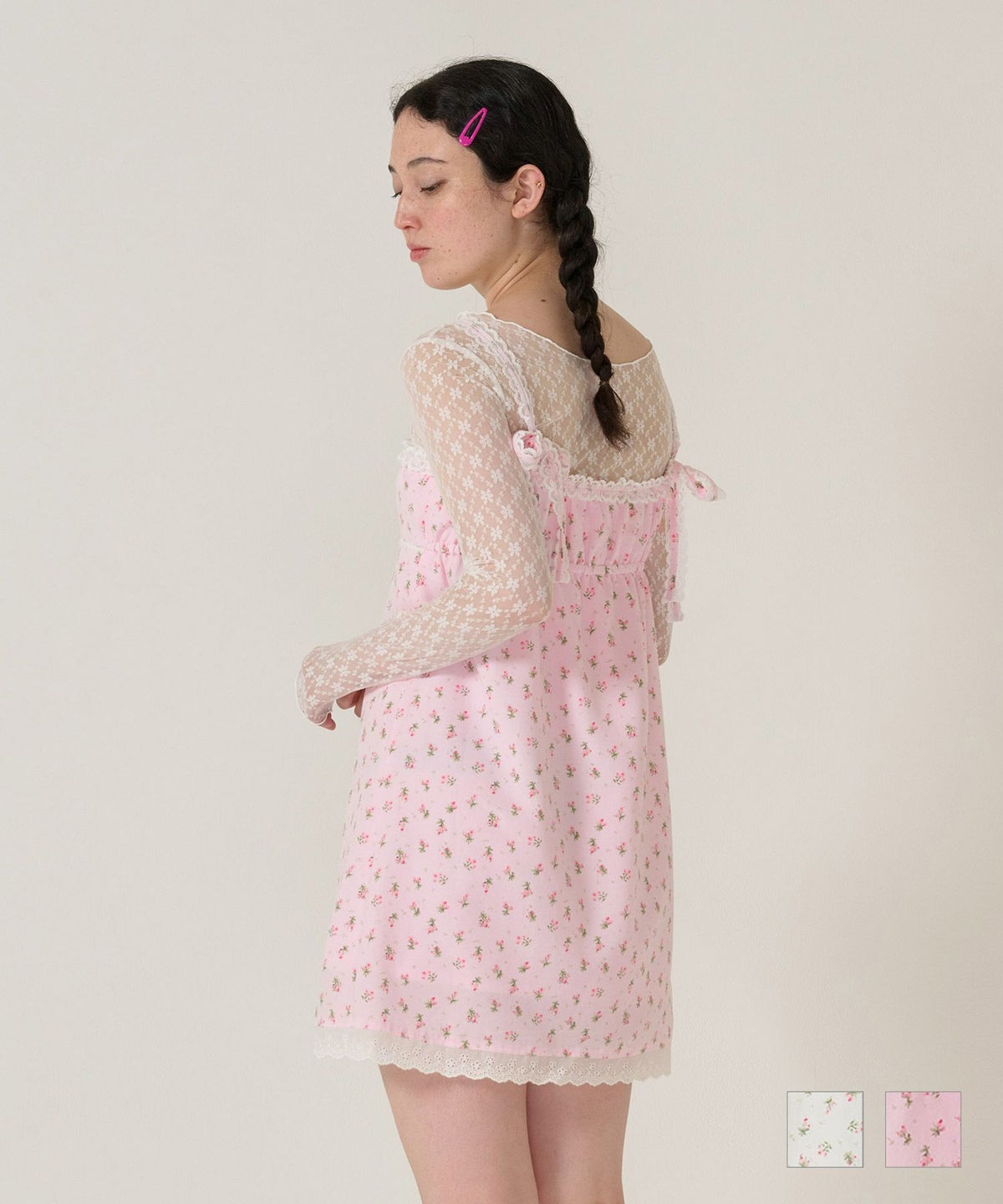 ワンピース/レース/花柄/ピンク