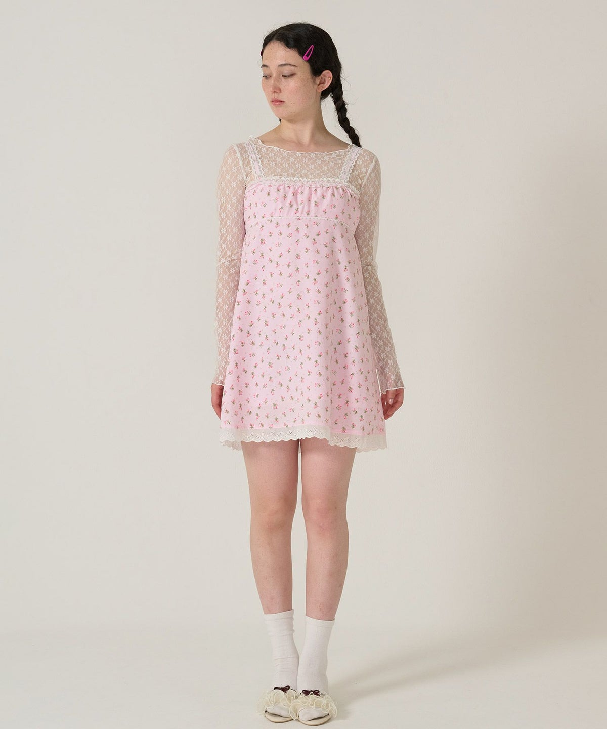 ワンピース/レース/花柄/ピンク